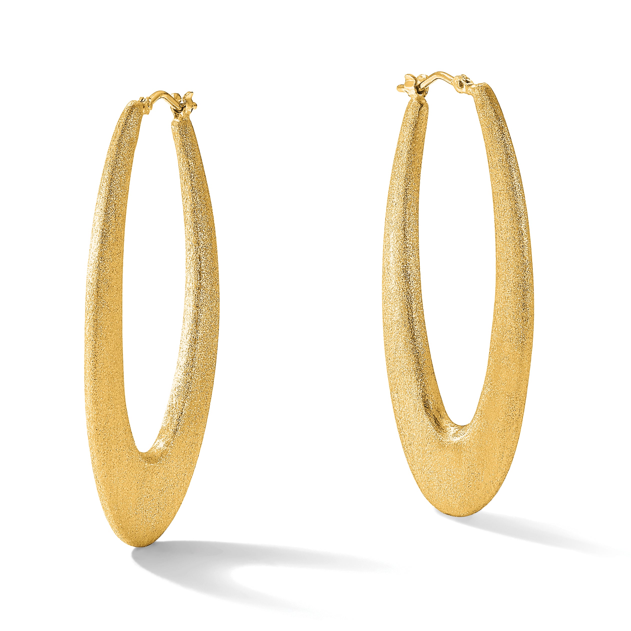 Sterling Silver Gold-Plated Brushed Oval Elongated Hoop Earrings for Women