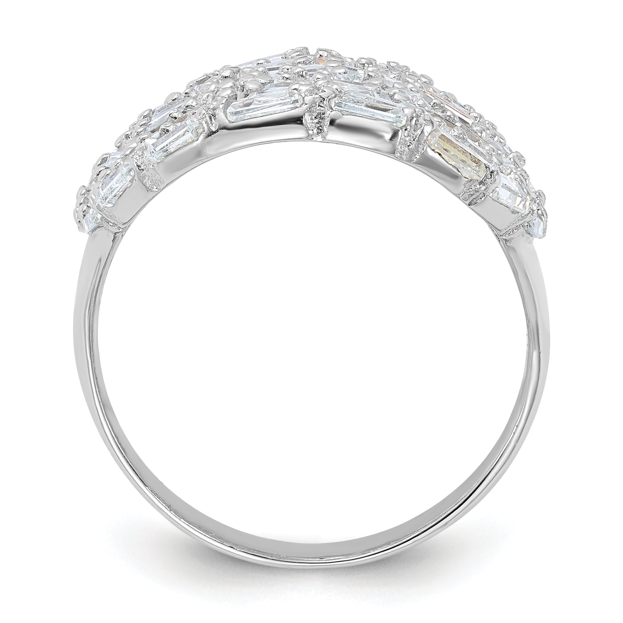Sterling Silver Rhodium-plated Oval Baguette Crystal Size 7 Ring
