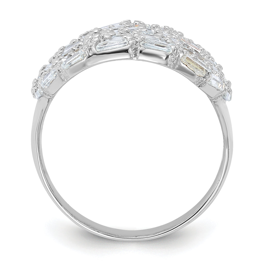 Sterling Silver Rhodium-plated Oval Baguette Crystal Size 7 Ring