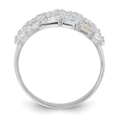 Sterling Silver Rhodium-plated Oval Baguette Crystal Size 7 Ring