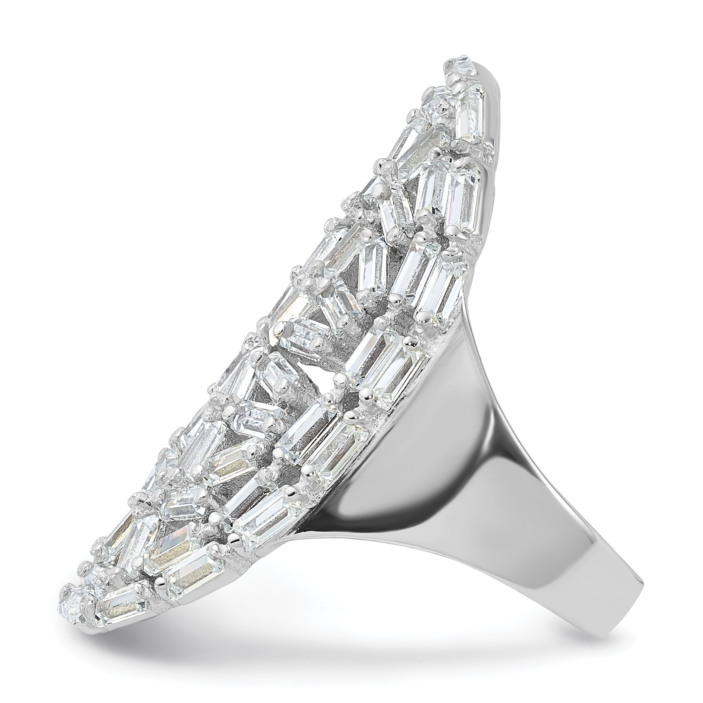 Sterling Silver Rhodium-plated Oval Baguette Crystal Size 7 Ring