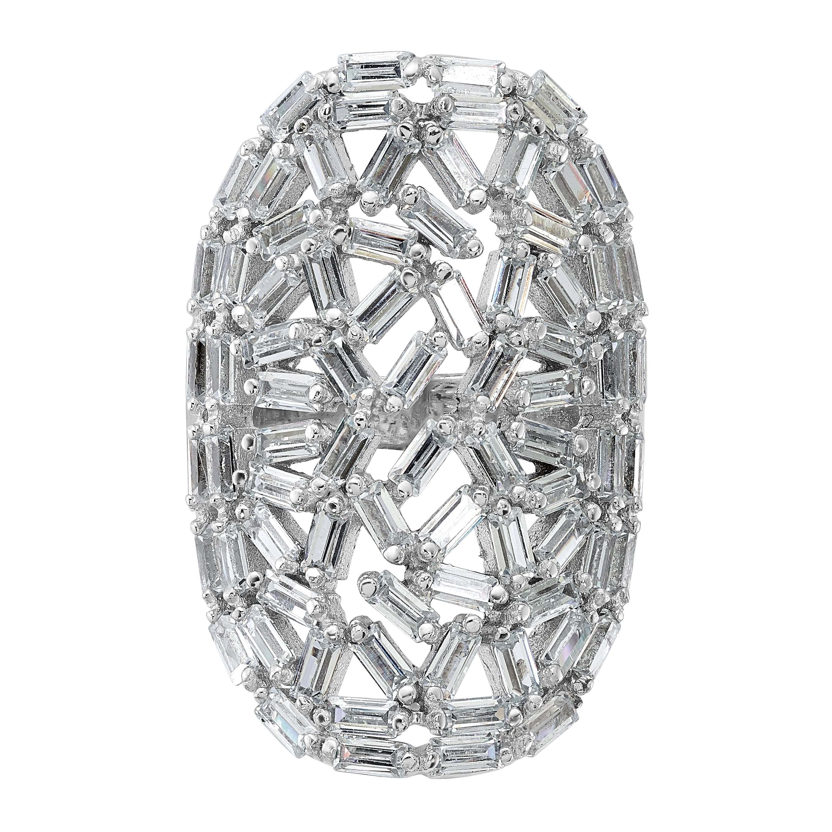 Sterling Silver Rhodium-plated Oval Baguette Crystal Size 7 Ring