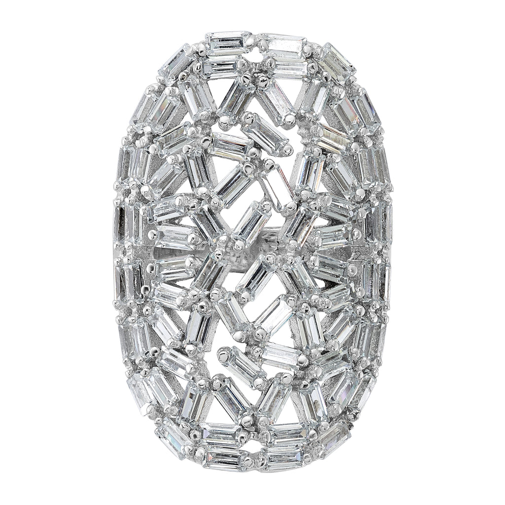 Sterling Silver Rhodium-plated Oval Baguette Crystal Size 7 Ring