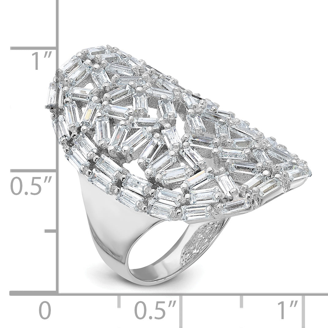 Sterling Silver Rhodium-plated Oval Baguette Crystal Size 7 Ring