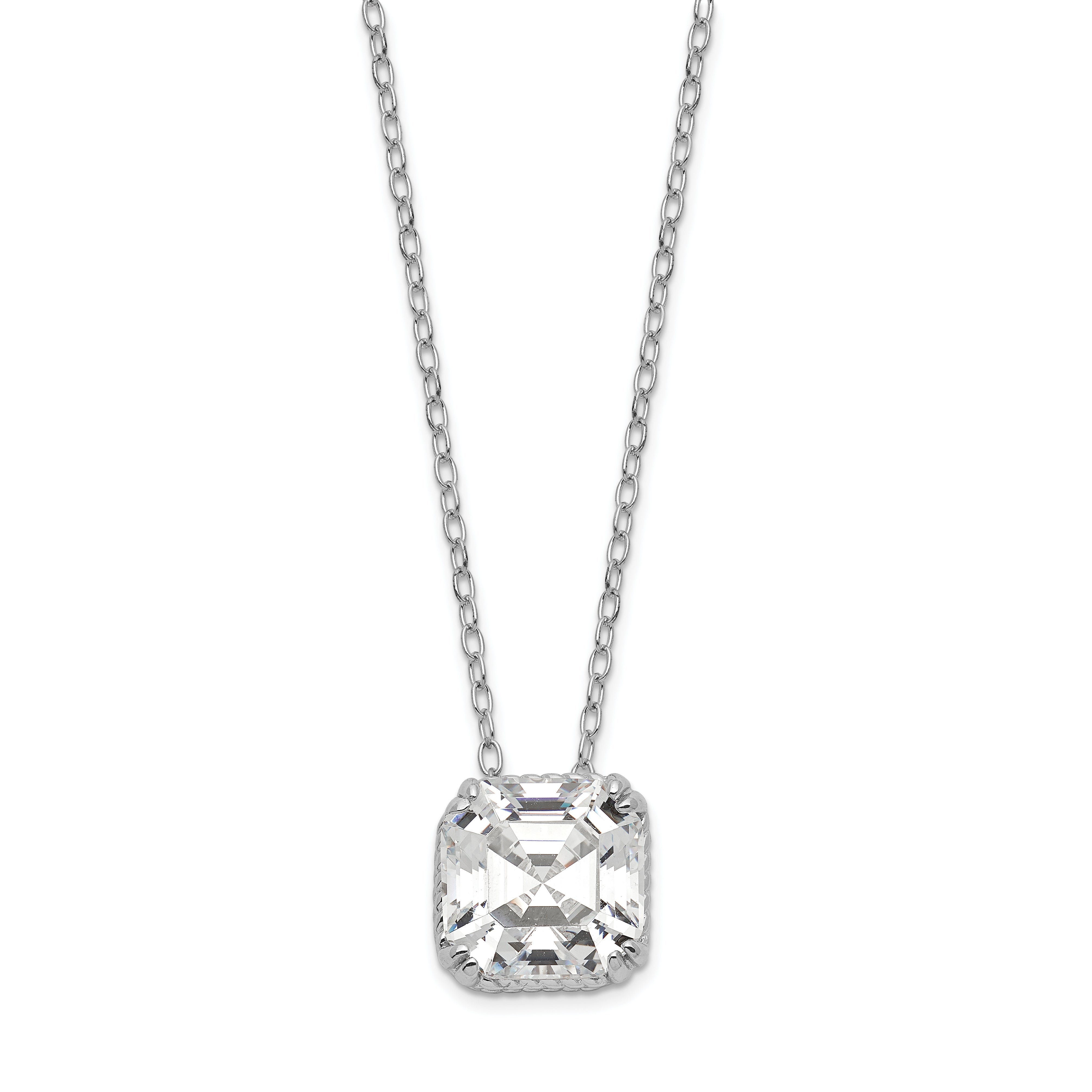 Sterling Silver Diamonique Round Pendant on 18 Cable Chain