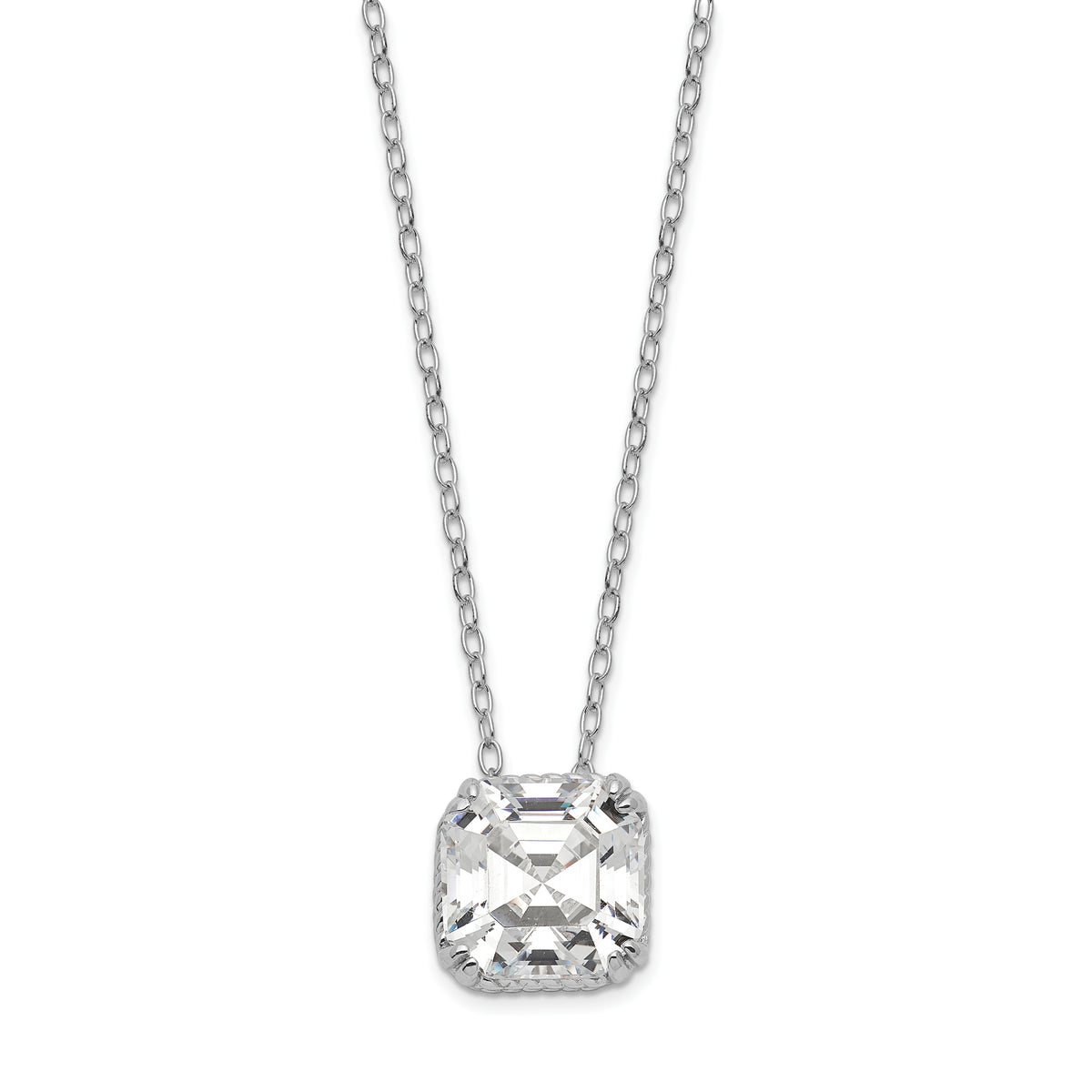Sterling Silver Diamonique Round Pendant on 18 Cable Chain