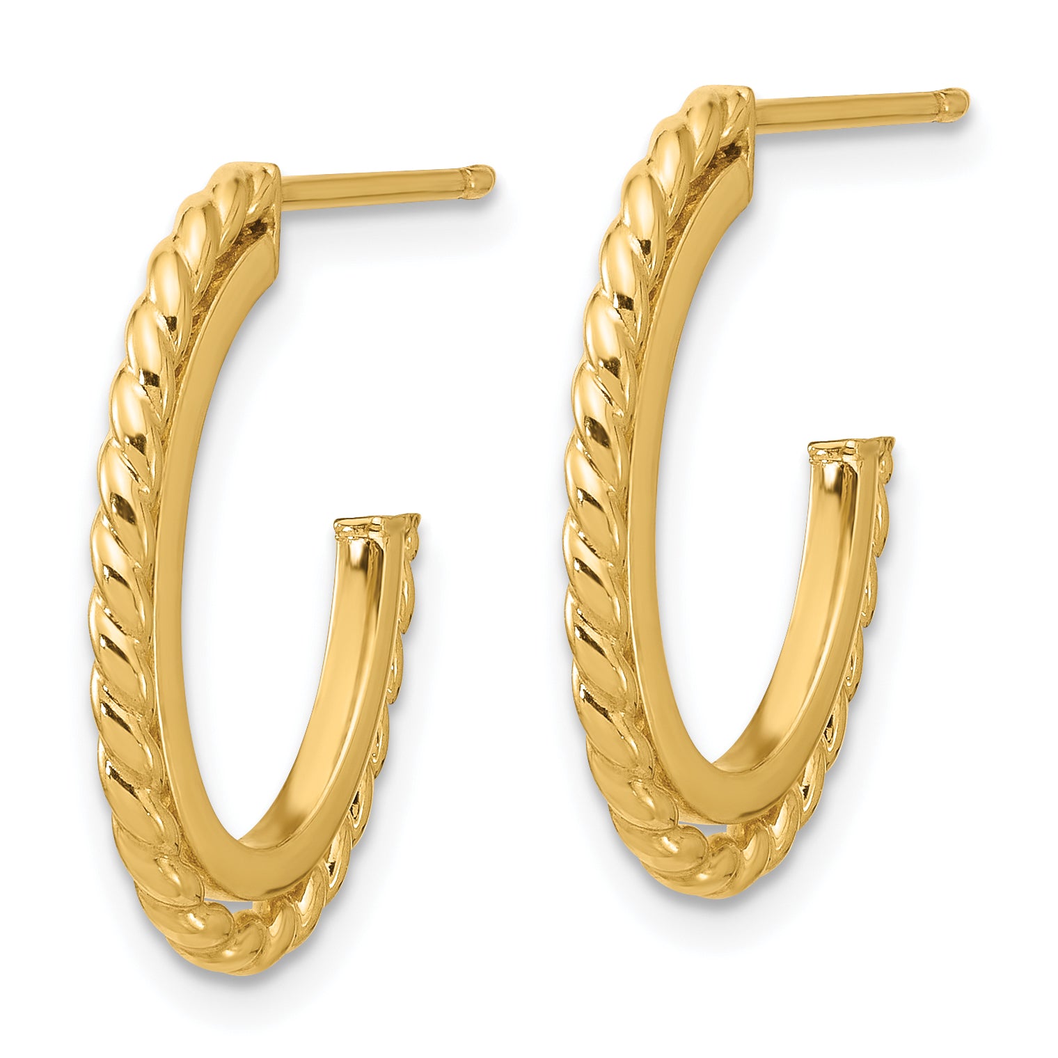 14K YG High Polish and Rope Hoop Earrings Secondary image