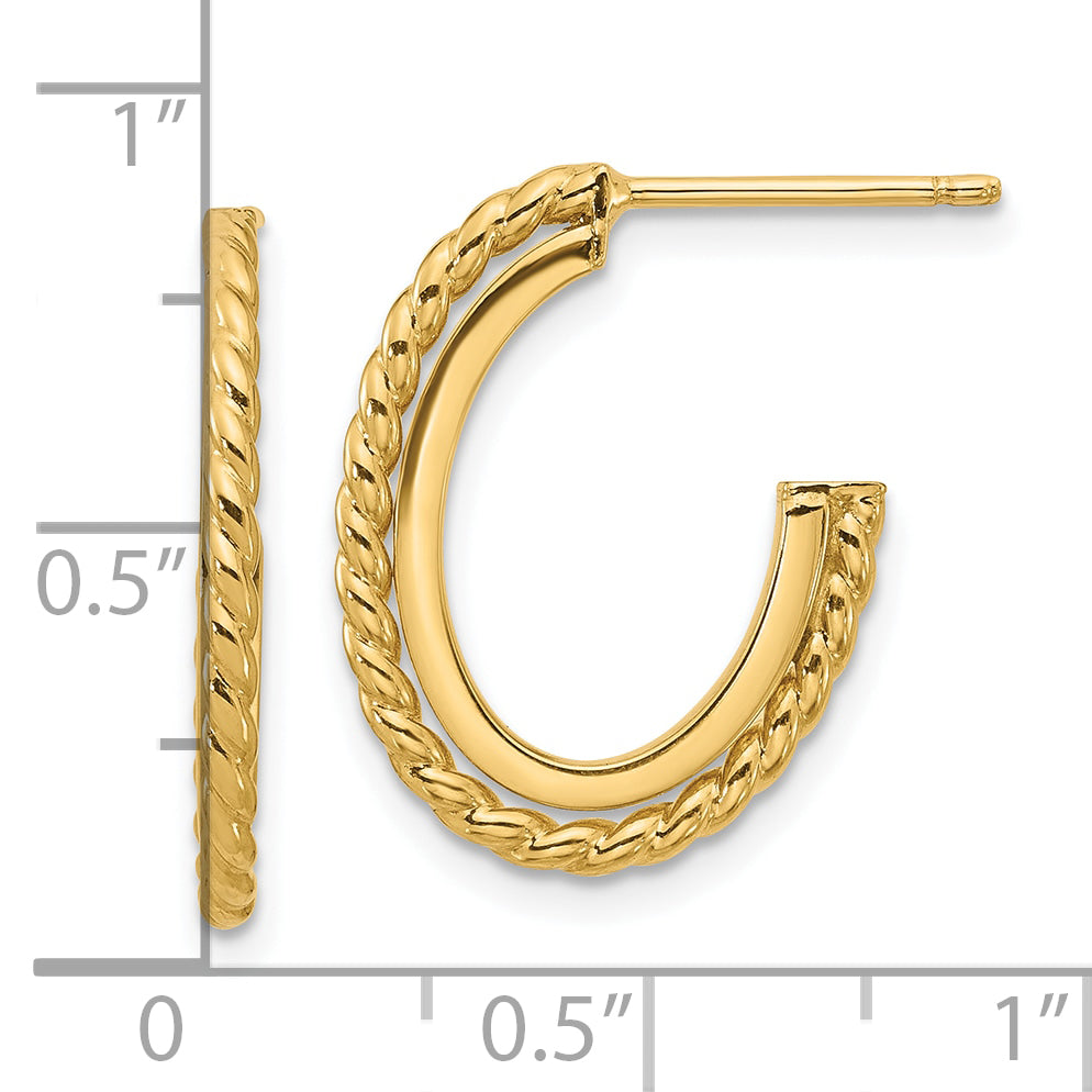 14K YG High Polish and Rope Hoop Earrings