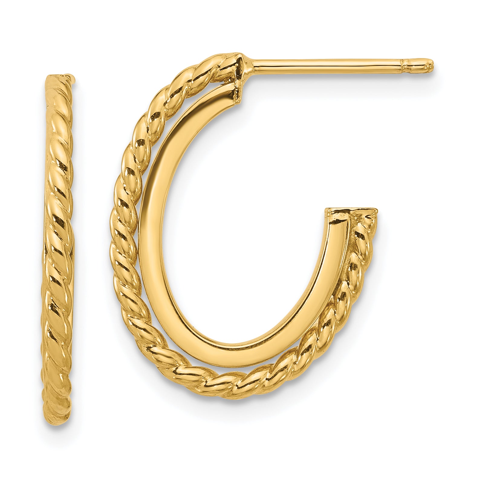 14K YG High Polish and Rope Hoop Earrings Main image