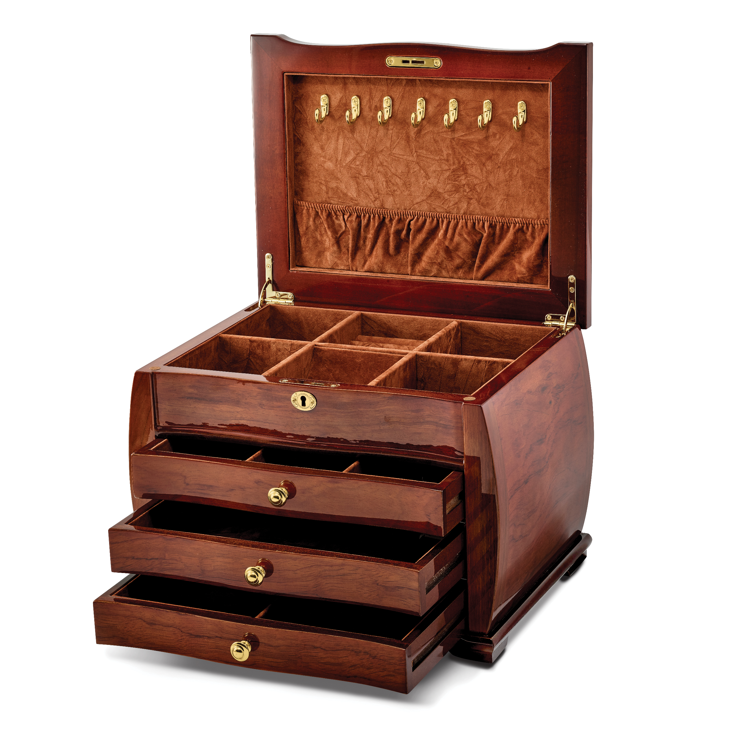 Luxury Giftware High GloSterling Silver Bubinga Veneer 3-drawer Locking Wooden Jewelry Chest Secondary image
