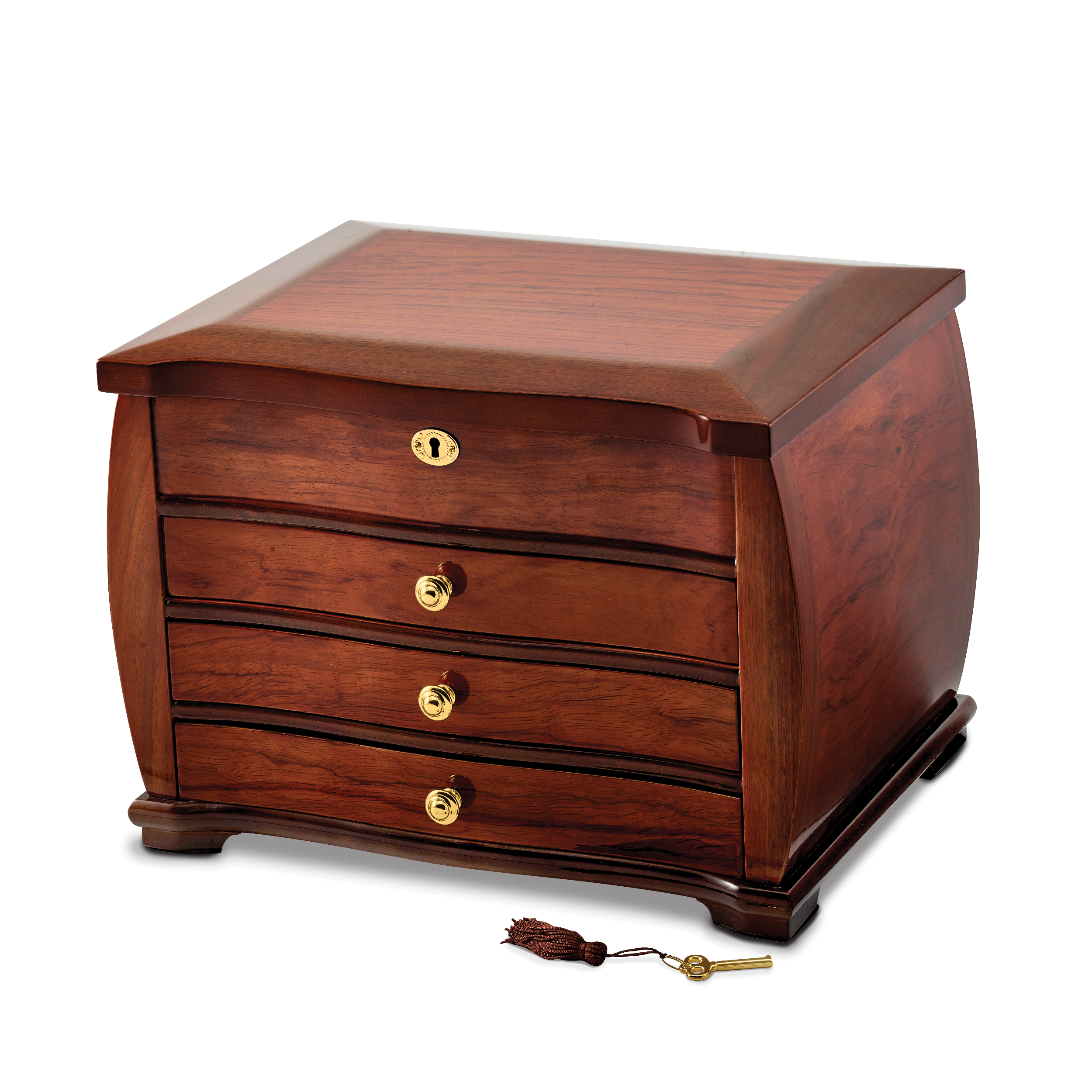 Luxury Giftware High Gloss Bubinga Veneer 3-drawer Locking Wooden Jewelry Chest Main image