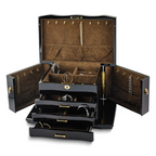 Luxury Giftware High Gloss Walnut Burl Veneer 3-drawer with Swing-out Sides Locking Wooden Jewelry Box