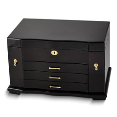 Luxury Giftware High Gloss Walnut Burl Veneer 3-drawer with Swing-out Sides Locking Wooden Jewelry Box