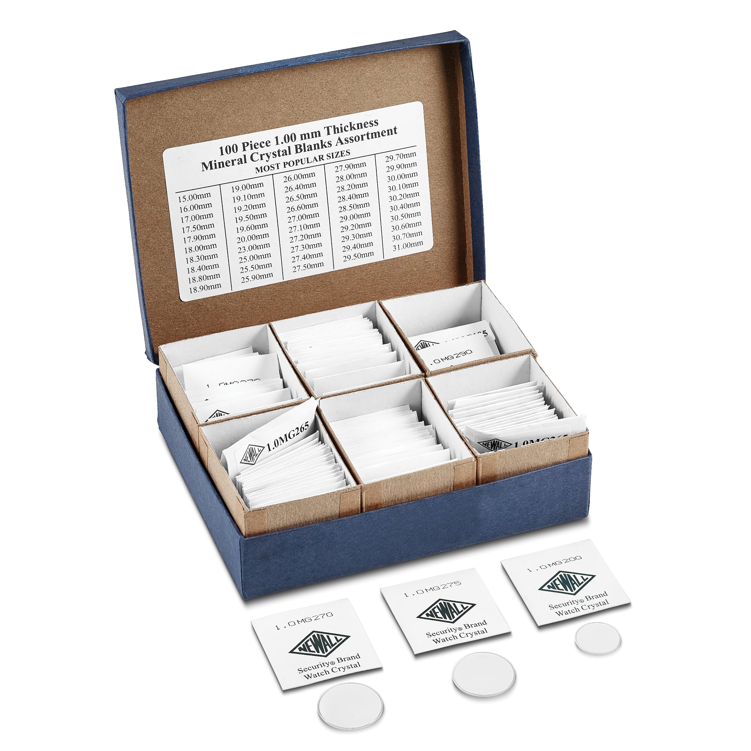 100-piece 1.00mm Flat Mineral Crystal Blanks Assortment