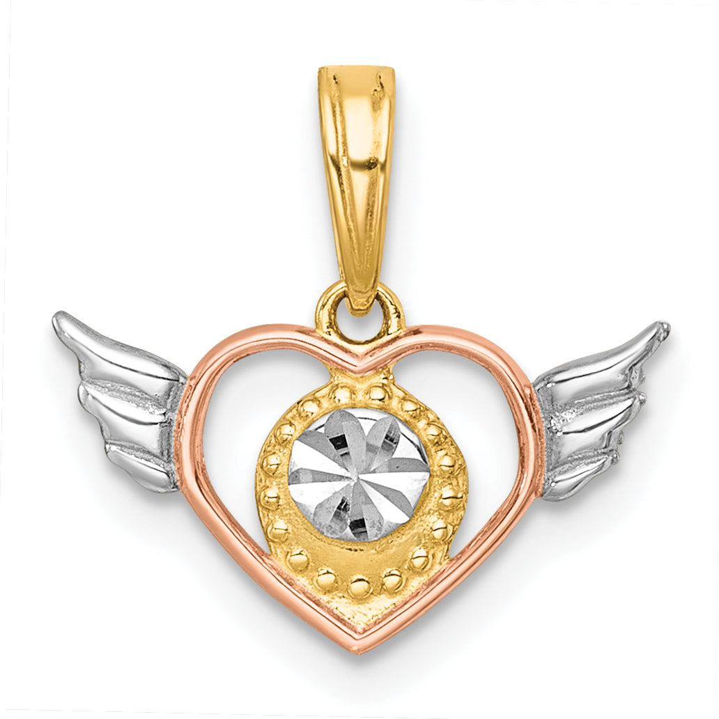 14k with White Rhodium and Rose-tone Heart With Wings Charm