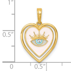 14k with White Rhodium Polished Multi Color Enamel Eye In Heart Charm