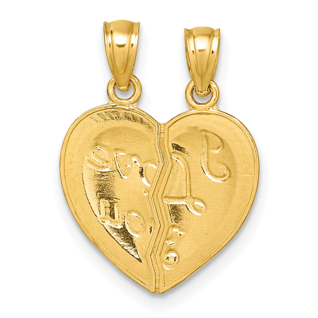 14k Polished Diamond-cut I LOVE YOU 2-Piece Break Apart Heart Pendant