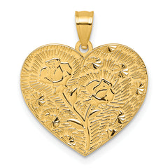 14k Polished and Textured Roses -A Mother's Love is the Greatest Gift Of All- Heart Pendant