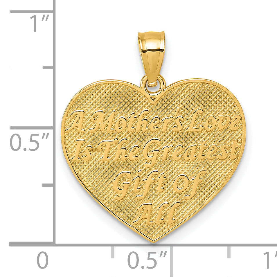 14k Polished and Textured Roses -A Mother's Love is the Greatest Gift Of All- Heart Pendant