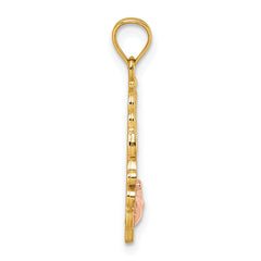 14k Two-tone and White Rhodium Polished GRANDMA Rose Oval Pendant