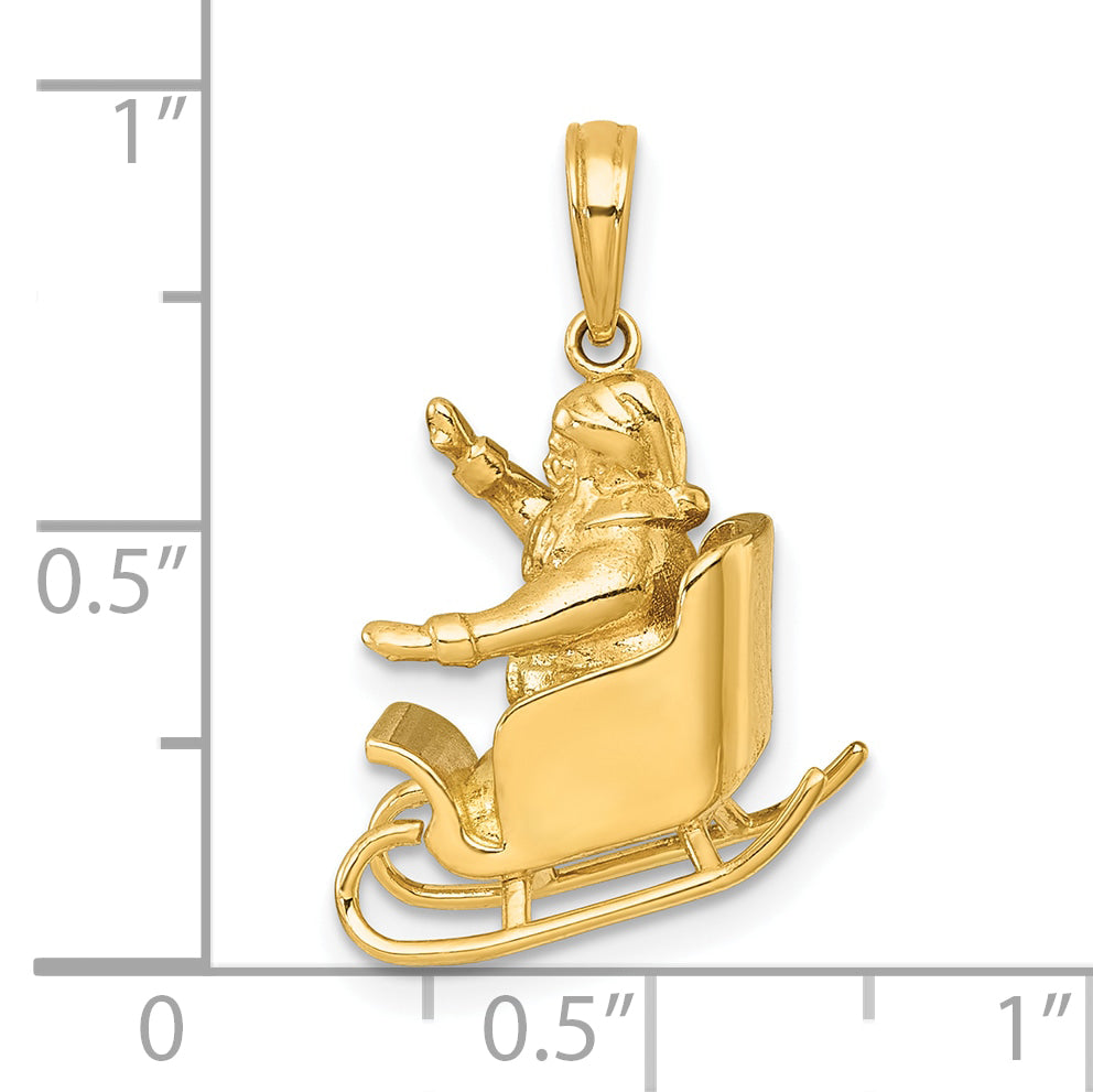 14k Polished 3-D Waving Santa In Sleigh Charm