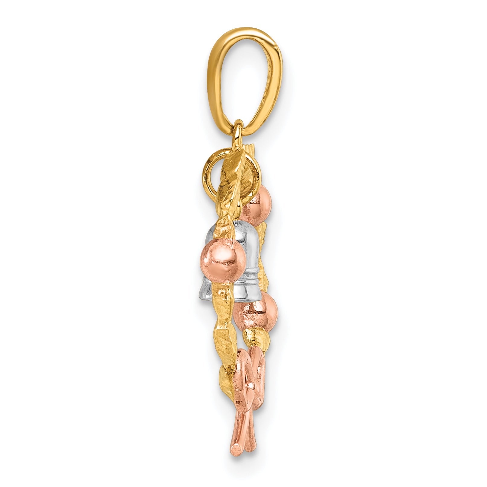 14k Two-tone with Rose-plating Polished Wreath With Dangle Bell Charm