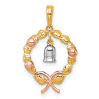 14k Two-tone with Rose-plating Polished Wreath With Dangle Bell Charm