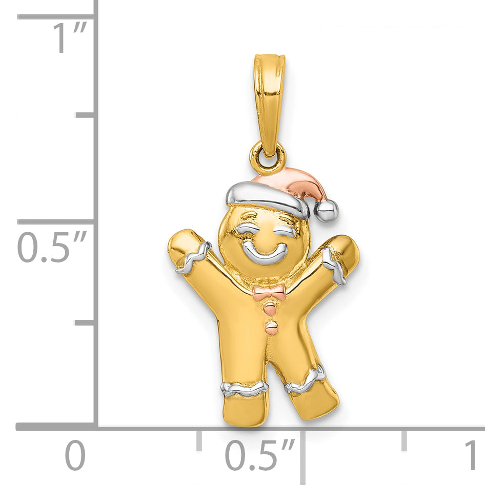 14k with White Rhodium and Rose-plating Polished Gingerbread Man Charm