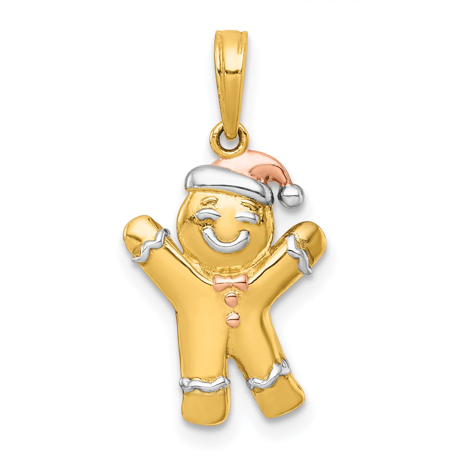 14k with White Rhodium and Rose-plating Polished Gingerbread Man Charm Main image