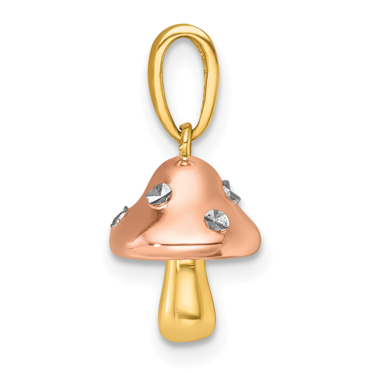 14k with White Rhodium and Rose-plating Polished 3-D Mushroom Charm