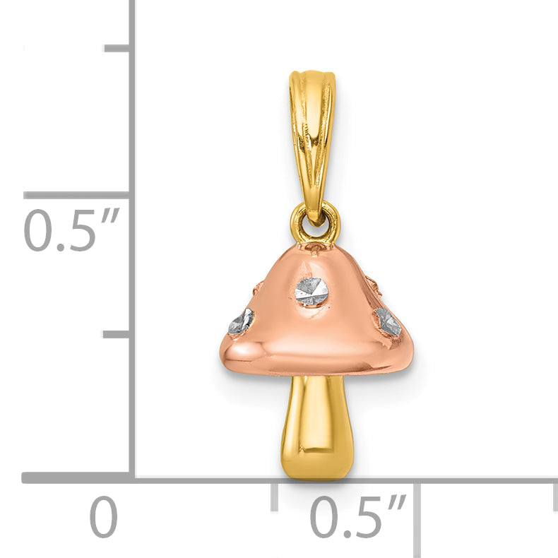 14k with White Rhodium and Rose-plating Polished 3-D Mushroom Charm