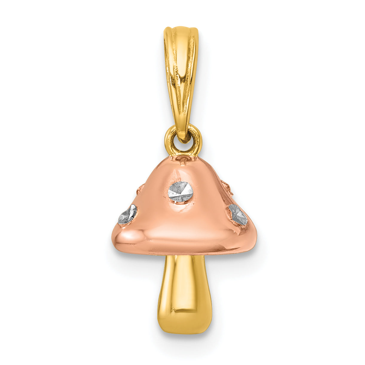 14k with White Rhodium and Rose-plating Polished 3-D Mushroom Charm Main image