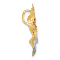 14k with White and Rose-tone Rhodium Brushed and Polished Three Flowers Chain Slide Pendant