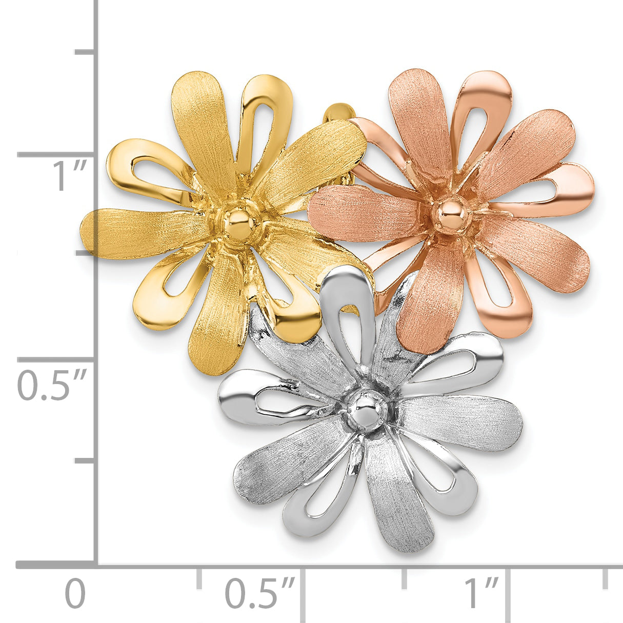 14k with White and Rose-tone Rhodium Brushed and Polished Three Flowers Chain Slide Pendant