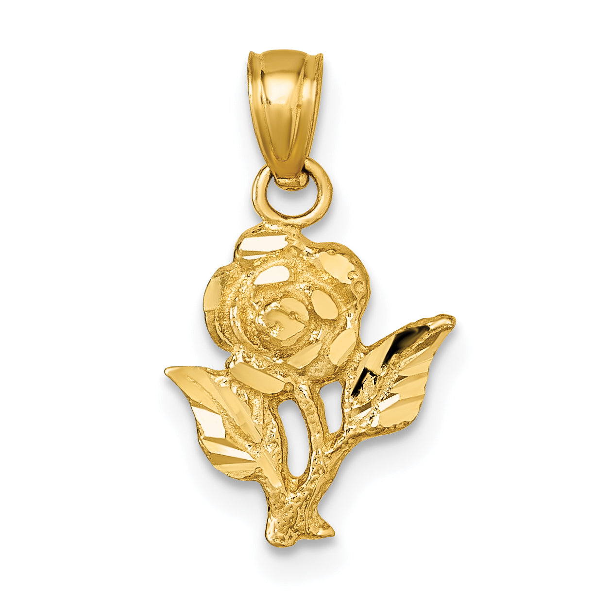 14k Polished Diamond-cut Rose Charm Pendant Main image