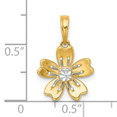 14k with White Rhodium Polished Blooming Flower Charm