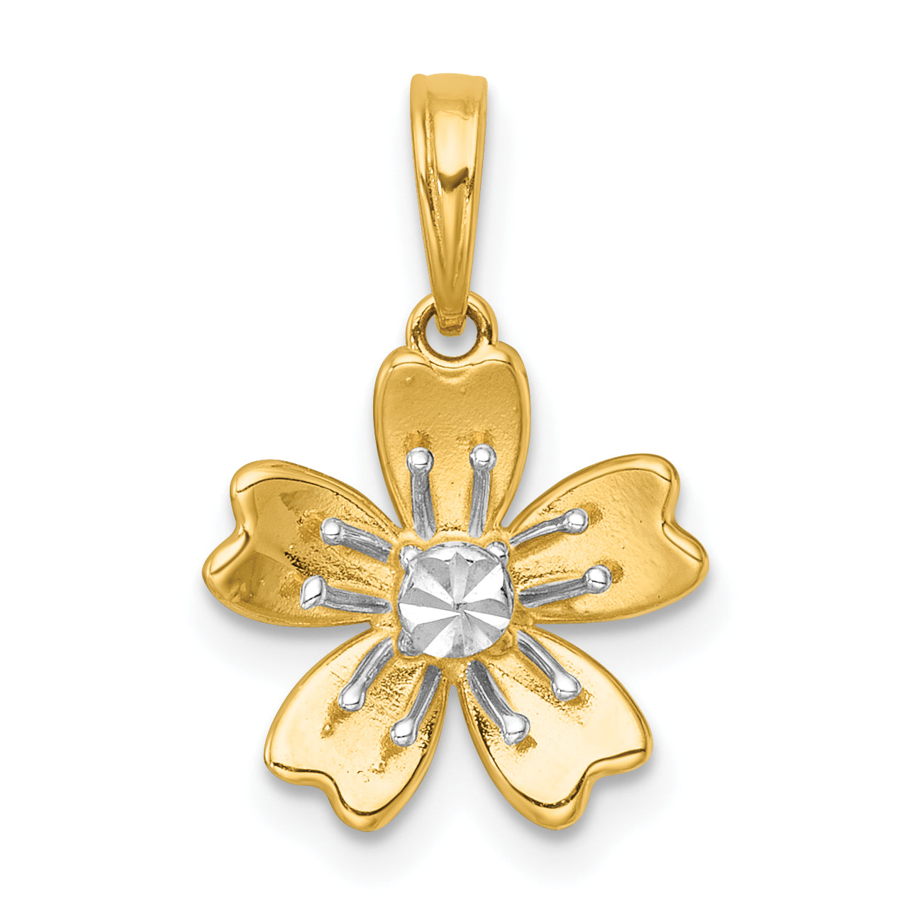 14k with White Rhodium Polished Blooming Flower Charm Main image