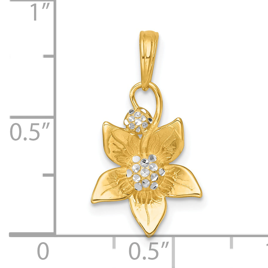 14k with White Rhodium Polished Blooming Flower Charm