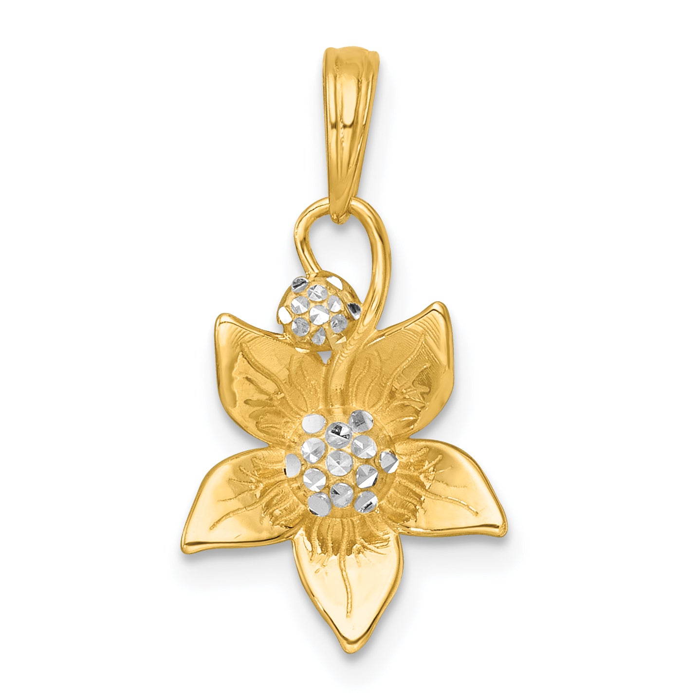 14k with White Rhodium Polished Blooming Flower Charm Main image
