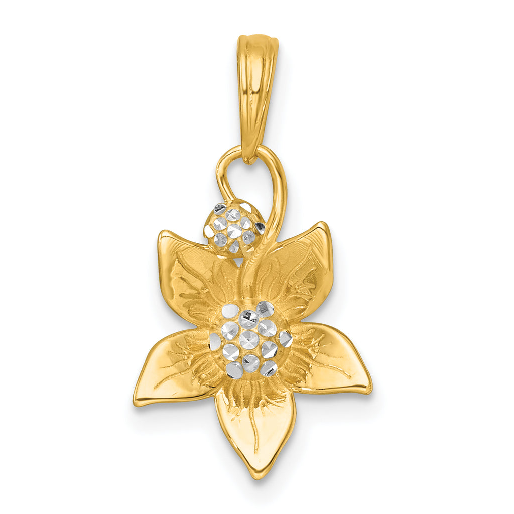 14k with White Rhodium Polished Blooming Flower Charm
