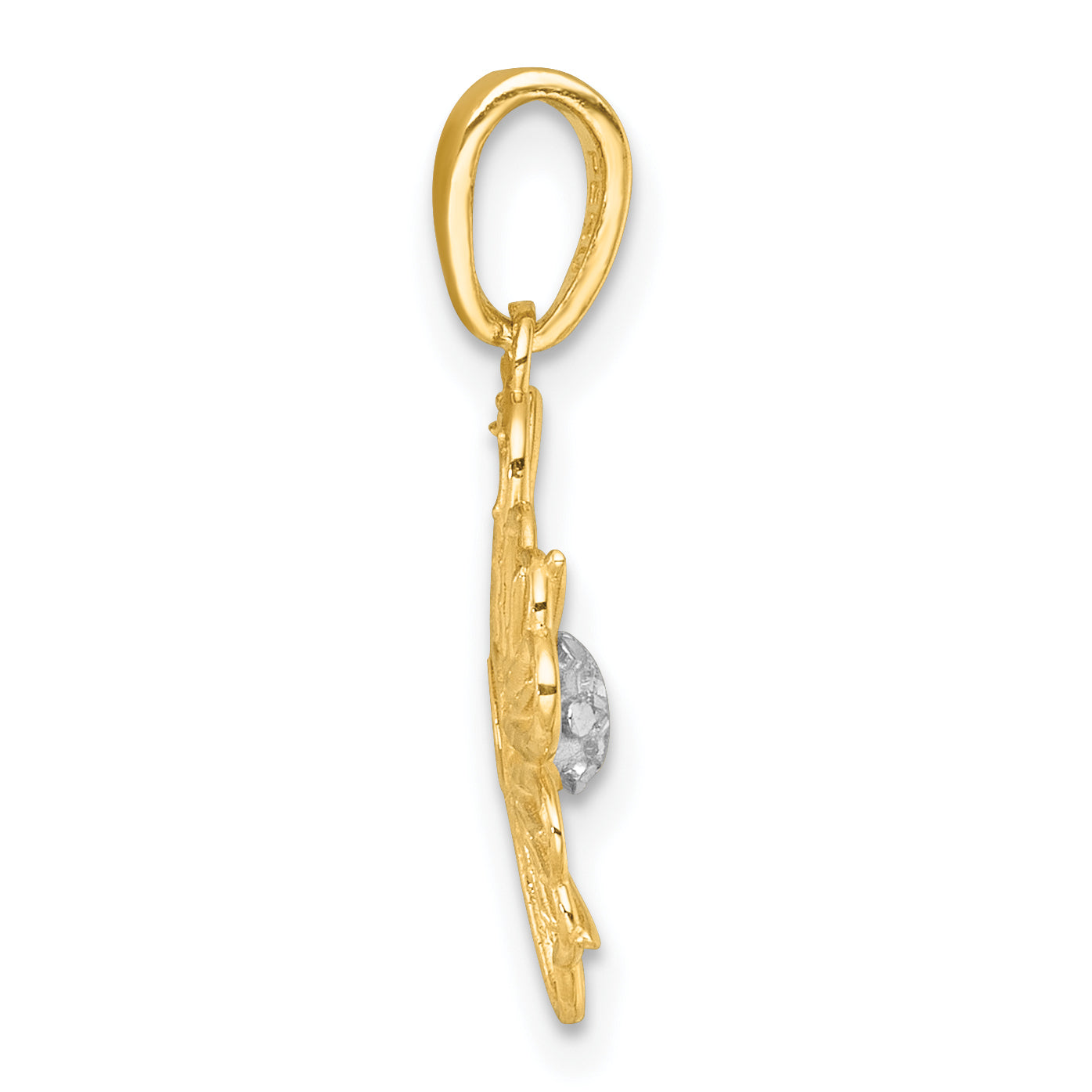 14k with White Rhodium Polished Fancy Pierced Flower Charm