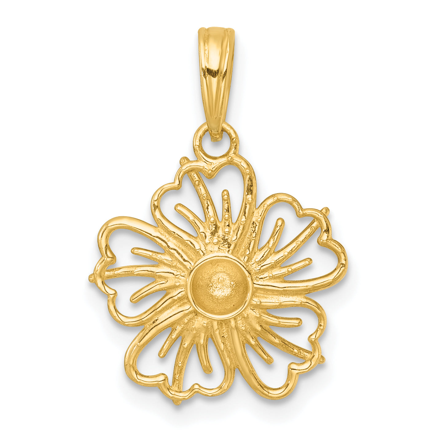 14k with White Rhodium Polished Fancy Pierced Flower Charm