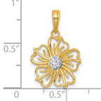 14k with White Rhodium Polished Fancy Pierced Flower Charm