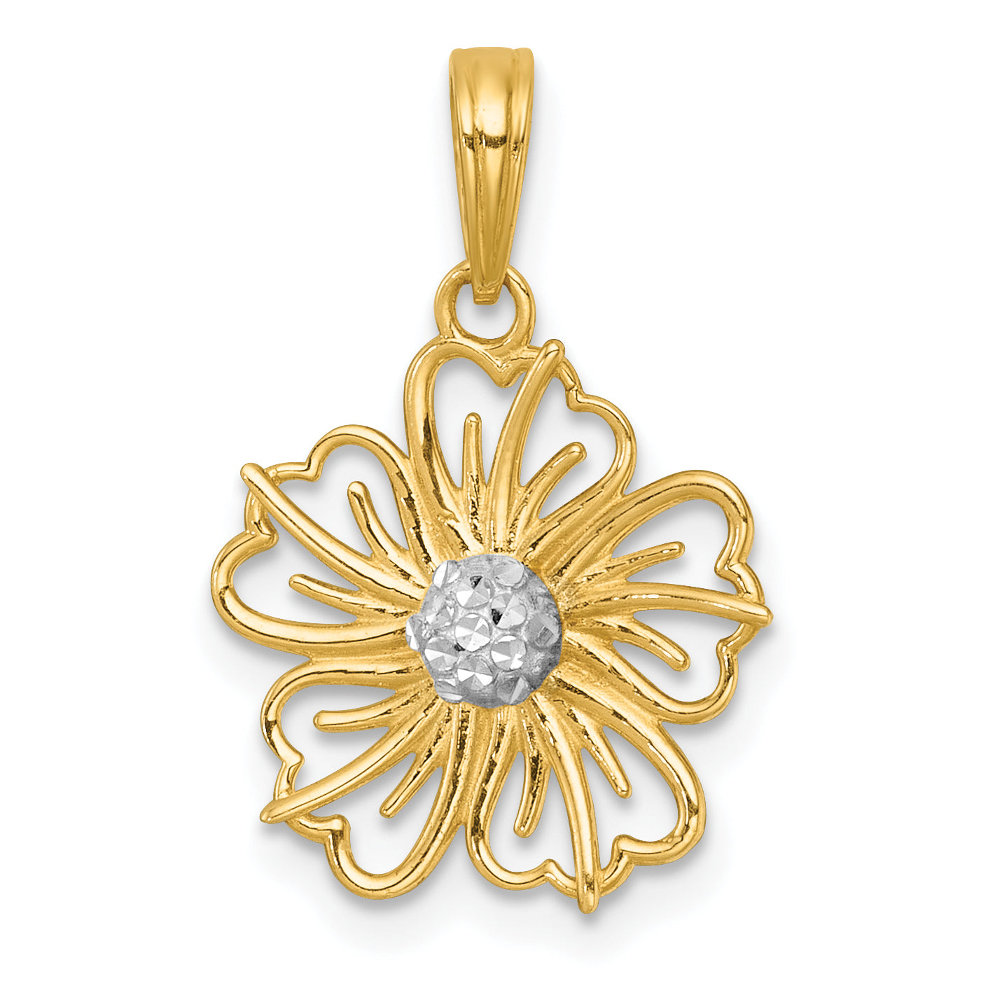14k with White Rhodium Polished Fancy Pierced Flower Charm Main image
