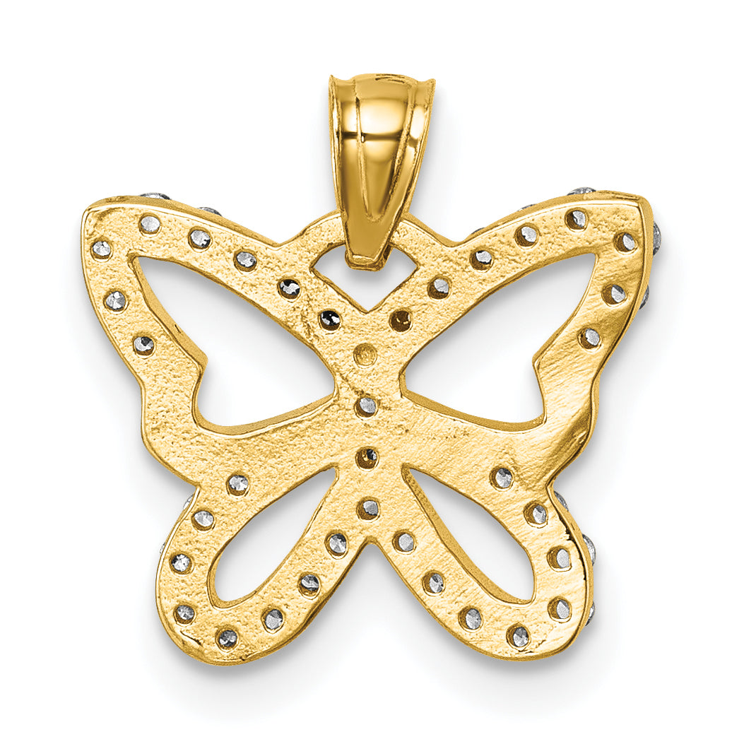 14k Polished CZ Cut Out Wing Butterfly Pendant