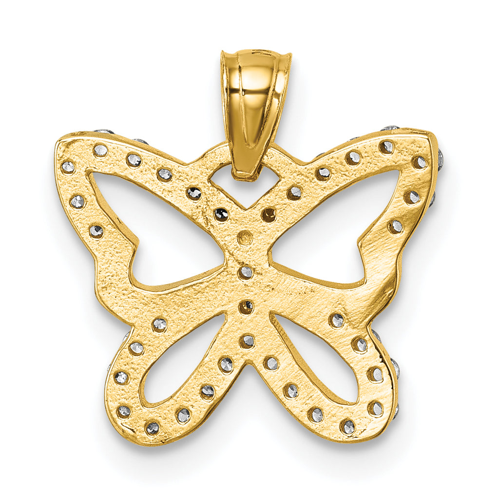 14k Polished CZ Cut Out Wing Butterfly Pendant