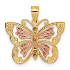 14k Two-tone with White Rhodium Diamond-cut Polished Cut-out Butterfly Pendant