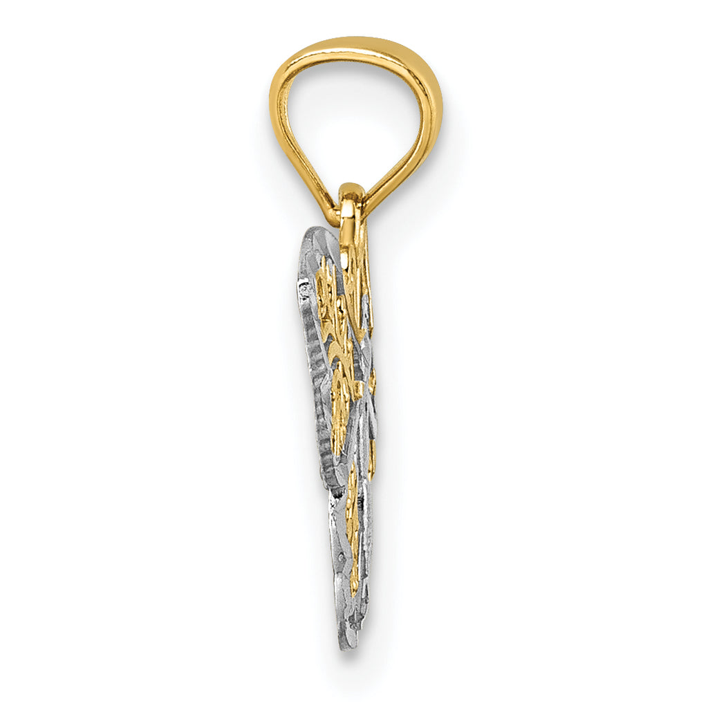 14k Polished with Rhodium Diamond-cut Filigree Butterfly Pendant