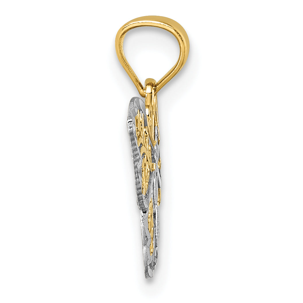 14k Polished with Rhodium Diamond-cut Filigree Butterfly Pendant