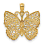 14k and Rhodium Textured Fancy Filigree Butterfly Pendant